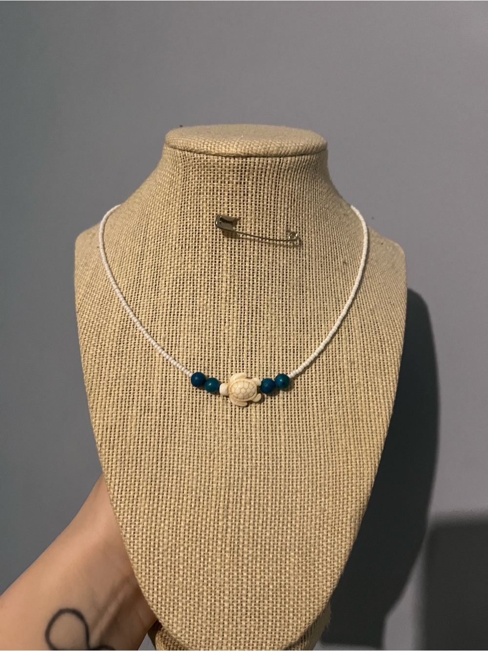 #180.Handmade Turtle Necklace with Blue Beads